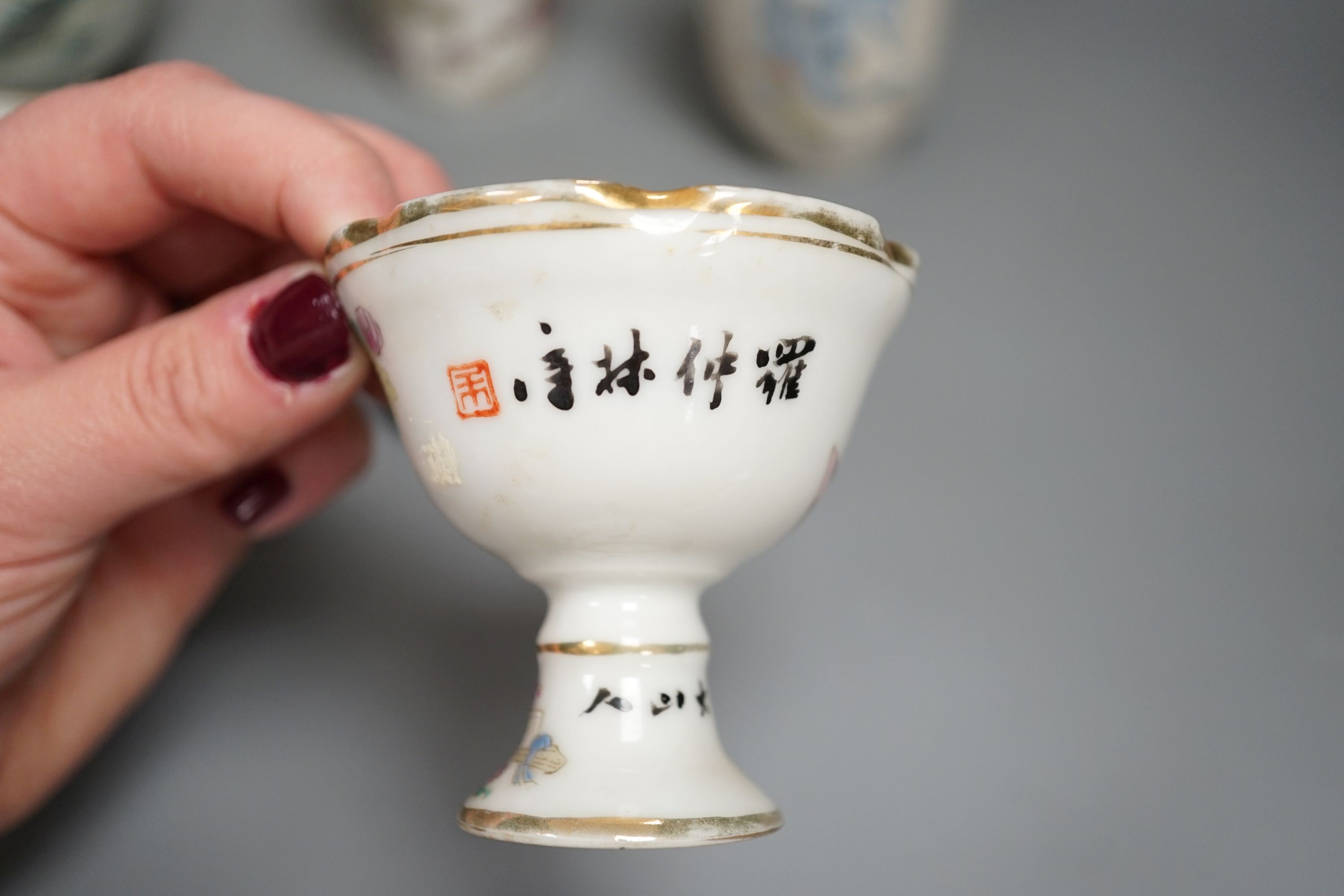 A mixed group of 19th/early 20th century Chinese porcelain vessels, stem dishes etc.